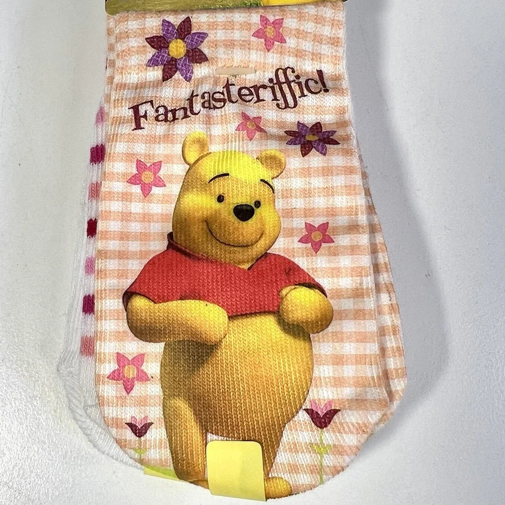 Disney Winnie The Pooh Ankle Socks Girl 3-4.5 Colorful‎ Novelty Cute 3 Pairs NWT